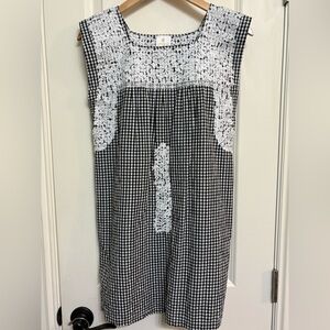 J.Marie Black and White Gingham Dress with Lace Detail